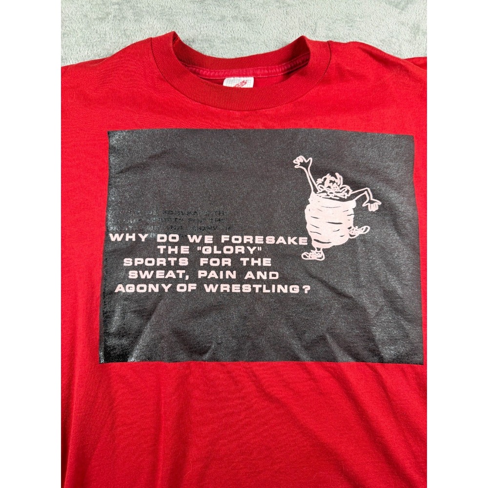 Vtg Late 80s Jerzees Wrestling T Shirt Mens L Made in USA Red Graphic Tee